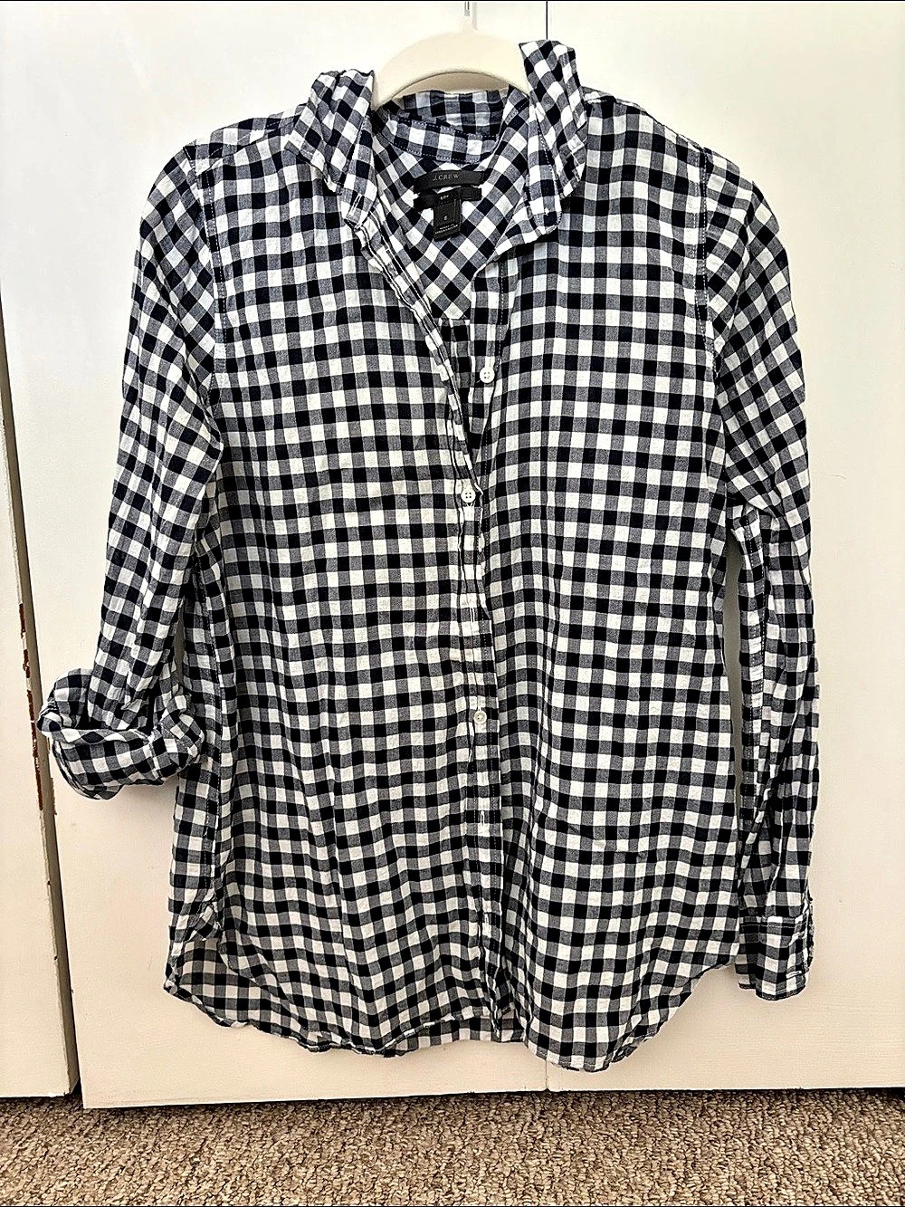 J. Crew Gingham Lightweight Button-Down Shirt Blue & White